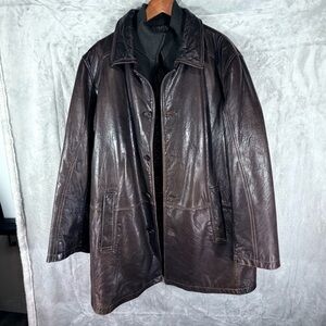 Danier Men’s Brown Genuine Leather Coat XL Button Front with Thinsulate Liner